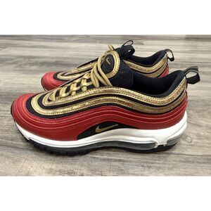 Nike Air Max 97 Gold Sequin Red Running Shoes CT1148-600  Size 7